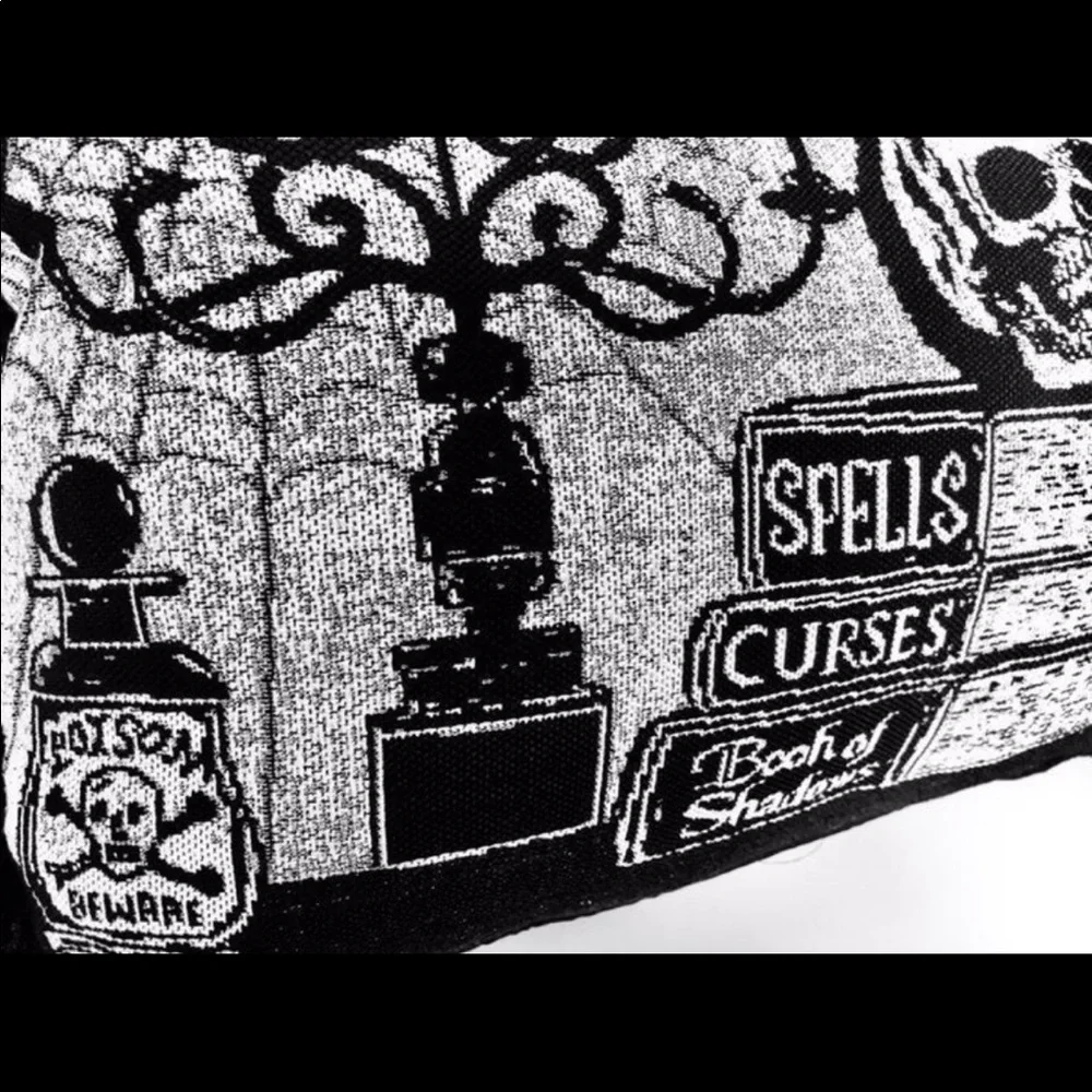 Halloween Skull Pillow Candlelabra Poison Spell Books Black